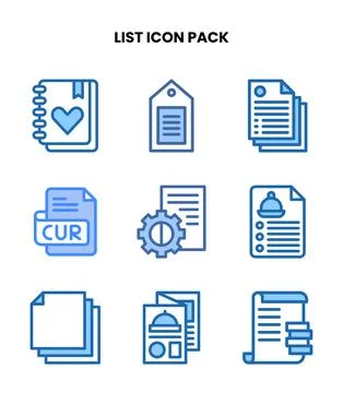 List Two Colour Collection Icons Pack Stock Illustration