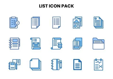 List Two Colour Scalable Icons Pack Stock Illustration