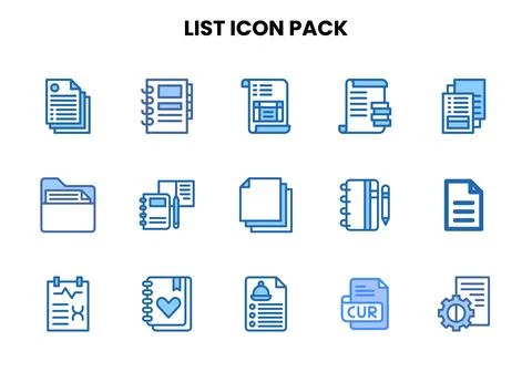 List Two Colour Vector Icons Pack Stock Illustration