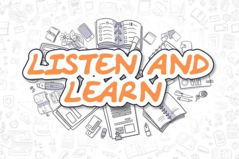 Listen And Learn - Doodle Orange Word. Business Concept Stock Illustration