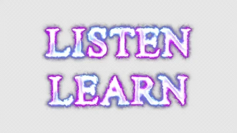 Listen and learn neon effects, text animation on transparent background Stock Footage 301271576