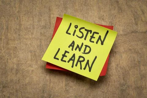 Listen and learn reminder note Foto stock