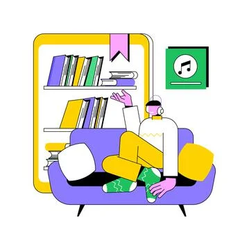 Listen to audiobooks abstract concept vector illustration. Stock Illustration