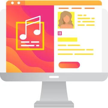 Listen to music on computer flat vector icon 스톡 일러스트