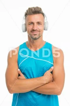 Listen music for motivation. Workout comfortable with favorite track list Stock Photos