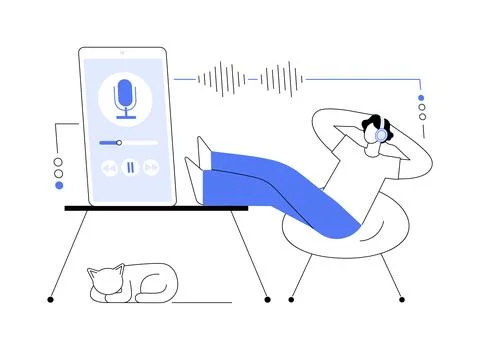 Listen to podcasts abstract concept vector illustration. Stock Illustration