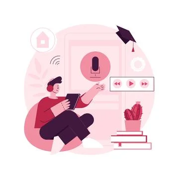 Listen to podcasts abstract concept vector illustration. Ilustração Stock