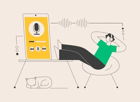 Listen to podcasts abstract concept vector illustration. Stock Illustration