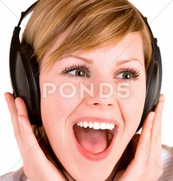 Listening to music with headphones Stock Photos