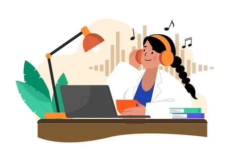 Listening to music while doing work from home 스톡 일러스트