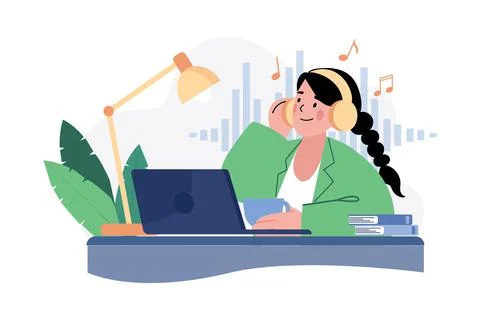 Listening To Music While Doing Work From Home Stock Illustration