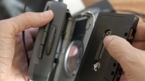 Listening to the old walkman Stock Footage 108136691