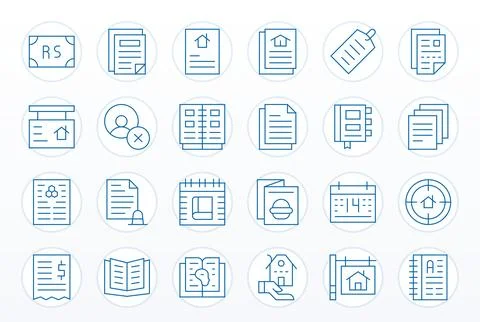 Listing Vector Icon Library with 24 Thin Line Retina Ready Grid Fitted Design Stock Illustration