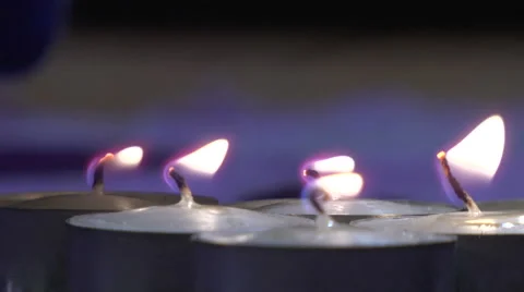 Lit candles. Closeup. Stock Footage 49861166