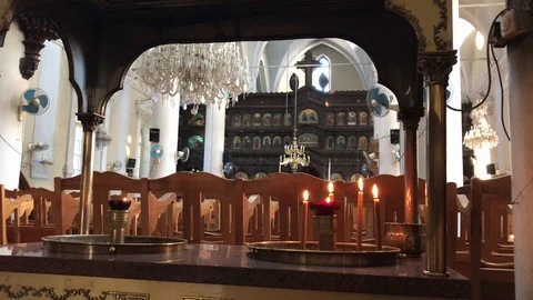 Lit Candles inside St Barbara Church Stock Footage 90951387