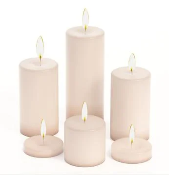 Lit candles isolated on white background. 3D illustration Stock Illustration