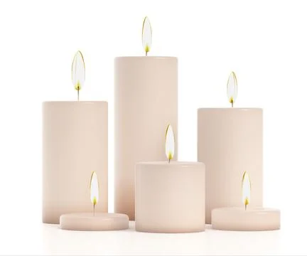 Lit candles isolated on white background. 3D illustration Stock Illustration