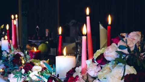 Lit candles on the wedding table 스톡 동영상 86272530