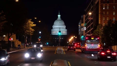 Lit Capitol building at night - Washington DC Stock Footage 71069506