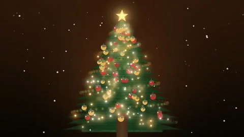Lit Christmas Tree with Falling Snow Animation Background Stock-Footage 347644182