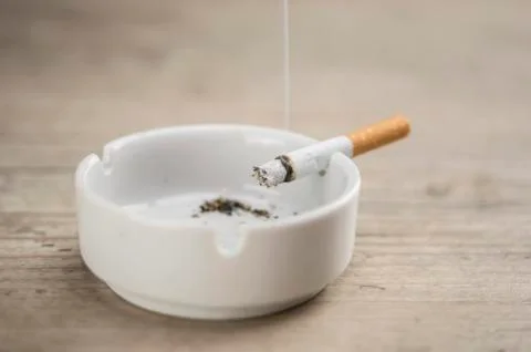 Lit cigarette in ashtray Stock Photos