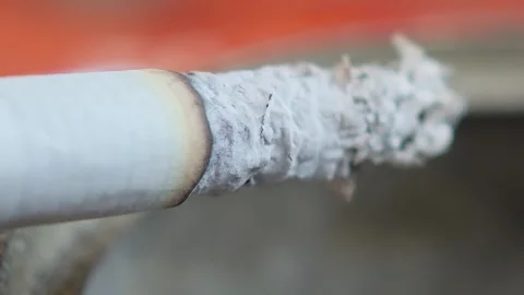 Lit cigarette burning slowly creating smoke Vidéo 307868827