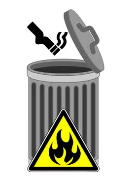 Lit cigarette in trash can Illustrazione stock