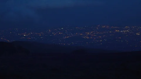Lit City Below Mount Etna at Night Stock Footage 88575003