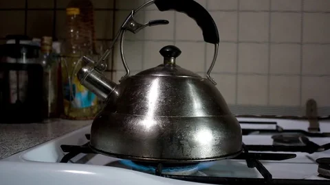 Lit the fire kettle Stock Footage 80217309
