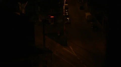 Lit Fire Tower Late At Night In Downtown Bucharest, Landmark, Pan and Tilt Stock Footage 49321638