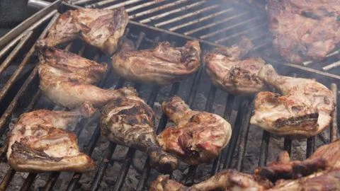 Lit grill meat Foto stock