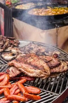 Lit grill meat 스톡 사진
