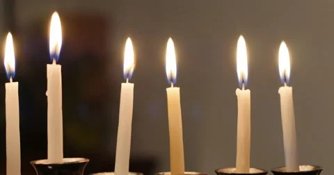 Lit Hanukkah Candles Video stock 56984907