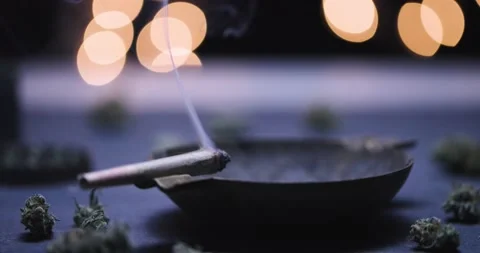 Lit Joint Smoking In Ash Tray 4k 120p close Stock Footage 229010092