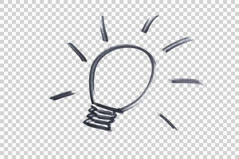 A lit light bulb drawn with a black marker Stock Illustration