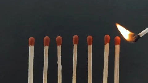 Lit Match Next To A Row Of Unlit Matches, POV Stock Footage 228021138