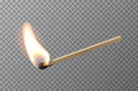 Lit match stick burning with fire flame. Wooden match, hot and glowing red Stock Illustration