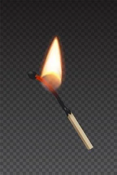 Lit match stick burning with fire flame. Wooden match, hot and glowing red Stock Illustration
