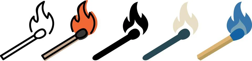 Lit Matchstick Burning Fire Flame Icons 스톡 일러스트