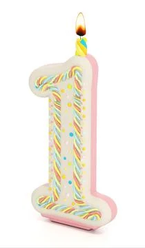 Lit number one candle isolated on white background. 3D illustration Stock Illustration