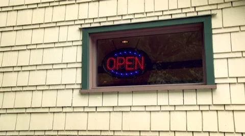 Lit Open Sign in Window, 4K 스톡 동영상 43911284