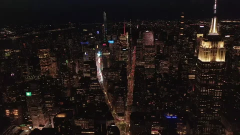 Lit up parallel avenues and junctions residential condominiums and office Stock-Footage 147364611