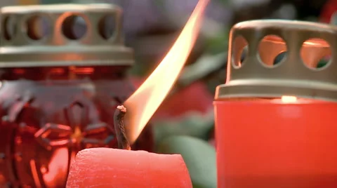 Lit red candle Video stock 68163139