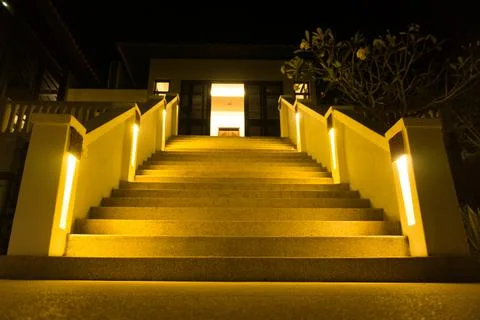 A lit up staircase Stock Photos