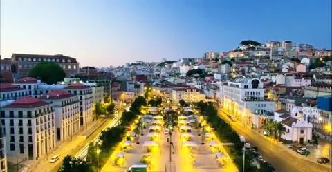 The lit streets of lisbon Stock Photos