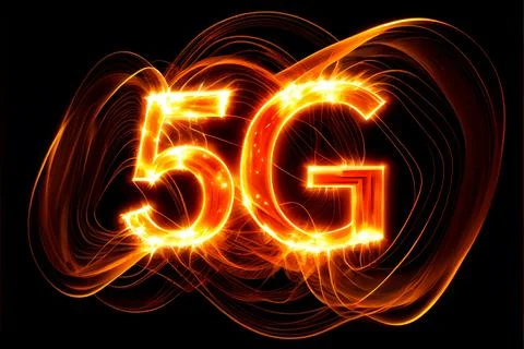 A lit up text 5g that reads'' 5g'in a spiral Stock Illustration