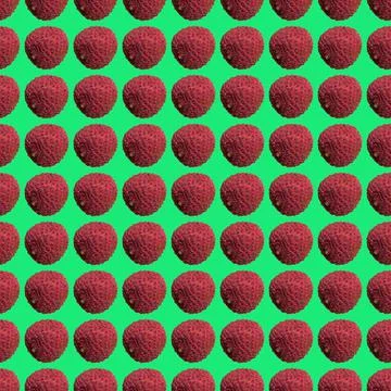 Litchi fruit on light green background isolated, laid out pattern, top view, Illustrazione stock