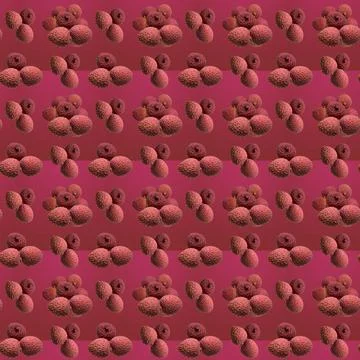 Litchi fruit on light red background isolated, laid out pattern, top view, fl Stock Illustration