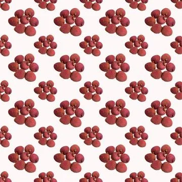 Litchi fruit on white background isolated, laid out pattern, top view, flat s Stock Illustration