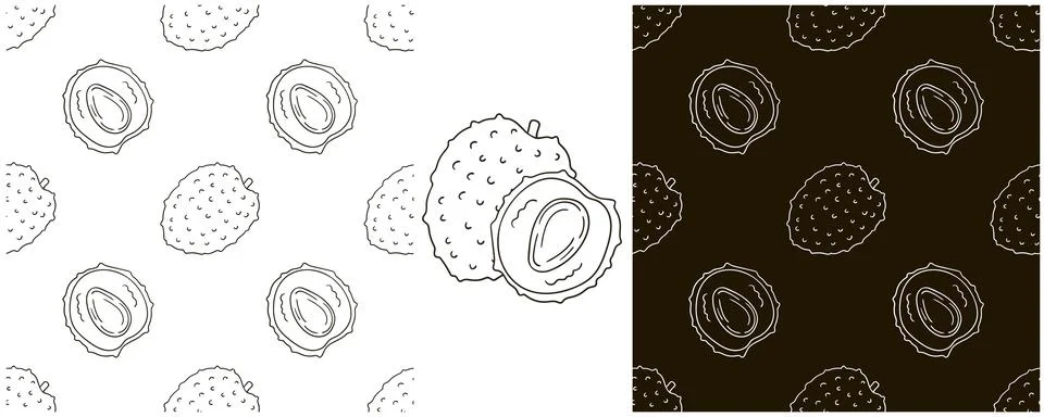 Litchi. Seamless pattern for kitchen, restaurant or shop. Set in hand draw st Stock Illustration